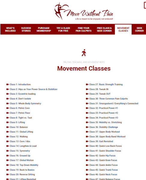 Private Club Movement Classes Directory Screenshot